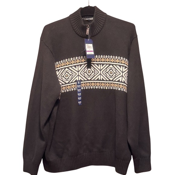 IZOD Mens XXL Fair Isle 1/4 Zip Sweater Long Sleeve Knit Pullover New - Picture 1 of 11